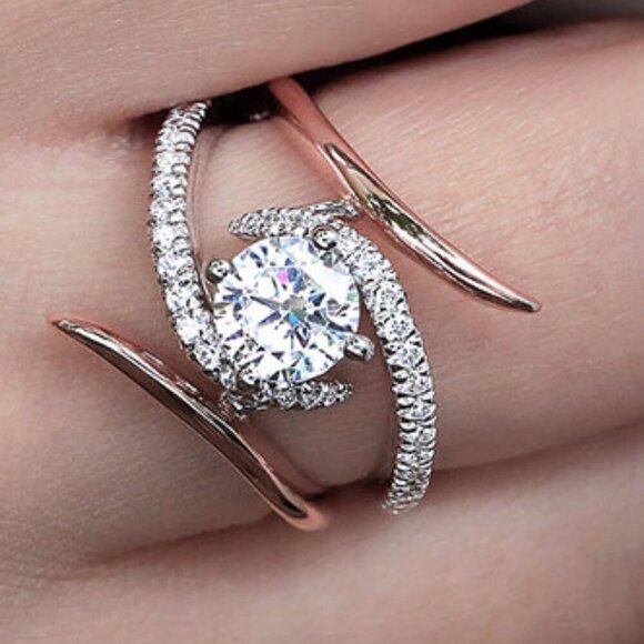 🎀 Fashion Twisted Dainty Shiny Zircon Thin Wedding Rings for Women,EVGG1… - Picture 1 of 3